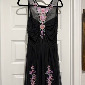 Express Black Maxi Dress with Pink & Purple Floral Embroidery